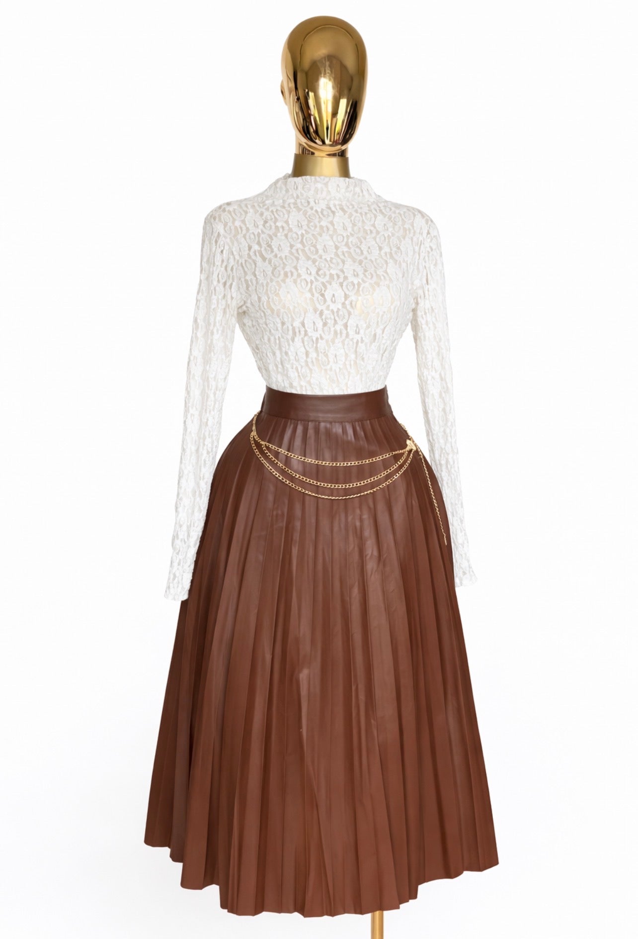 Ensemble Haut en Dentelle & Jupe en Cuir – taille unique/ Chic one-size-fits-all set