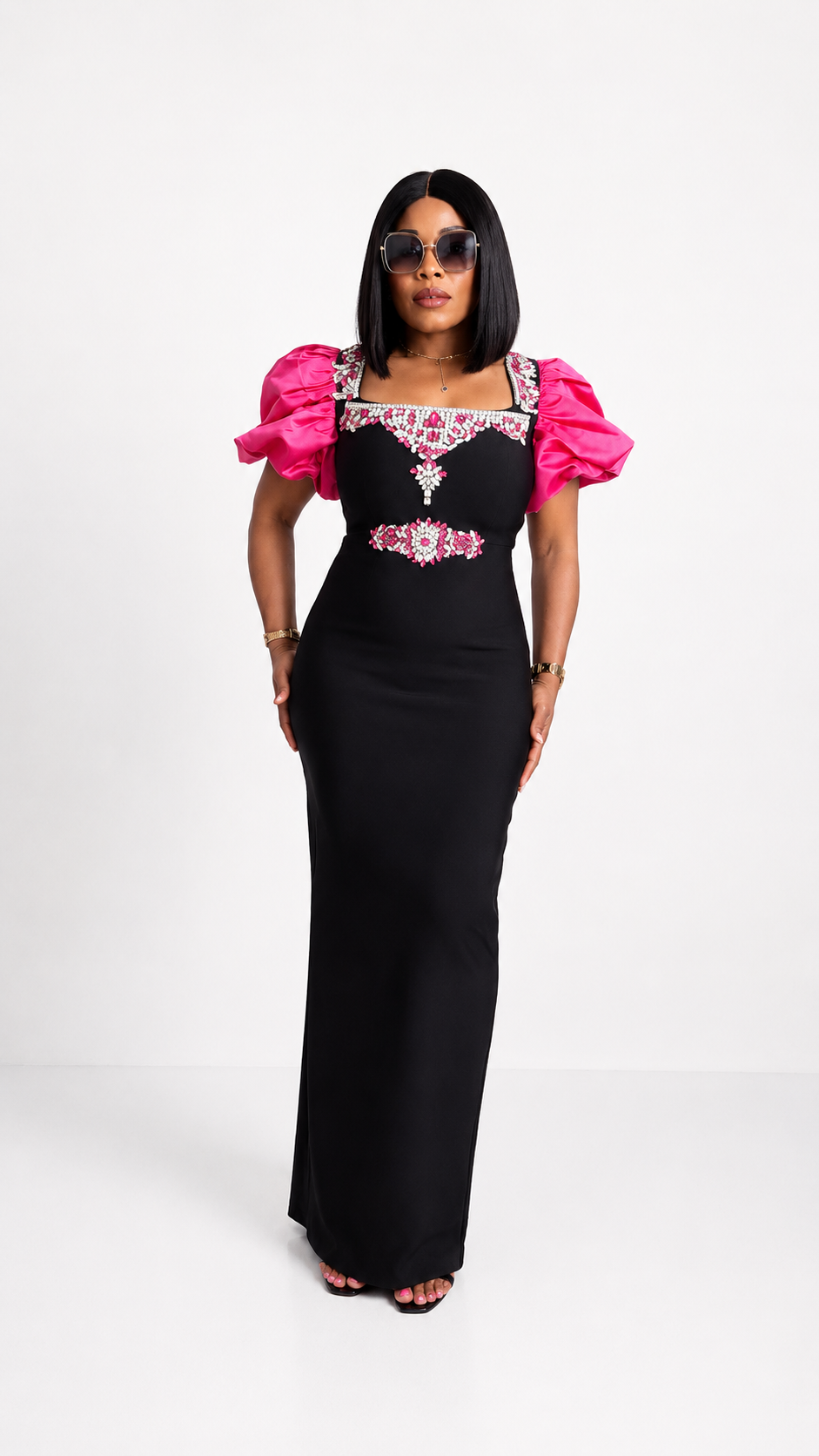 Black and Fuchsia Prestige Elegance Dress/ Robe Prestige Élégance Noire & Fuchsia