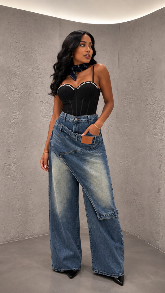 Layered-Look Wide-Leg Jeans /Jean Wide Leg Effet Superposé