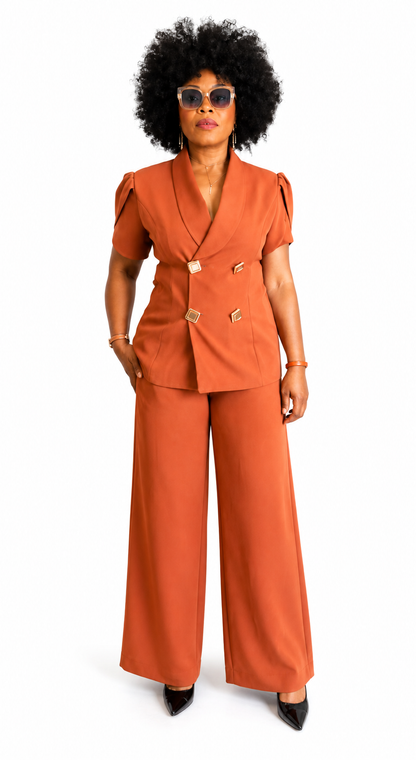 Elegant Terracotta Palazzo Suit Set
 / Ensemble Tailleur Palazzo Terracotta Élégance