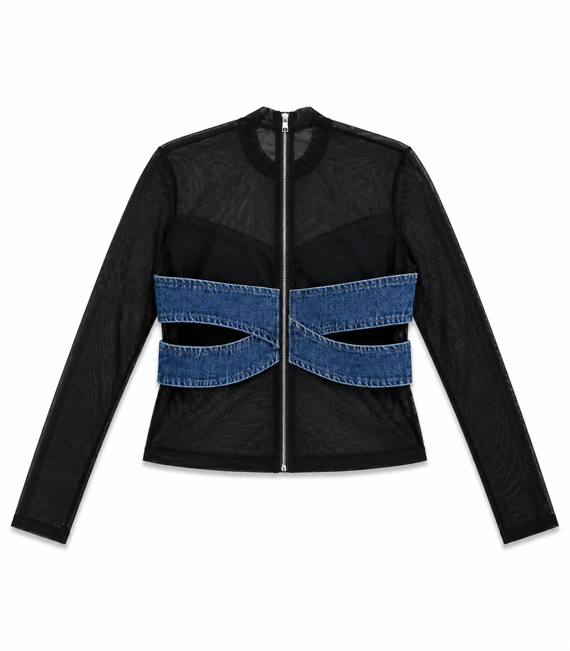 Denim Illusion Top – Signature Bow/ 
 Haut Denim Illusion – Nœud Signature