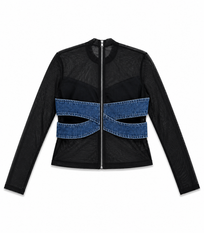Denim Illusion Top – Signature Bow/ 
 Haut Denim Illusion – Nœud Signature