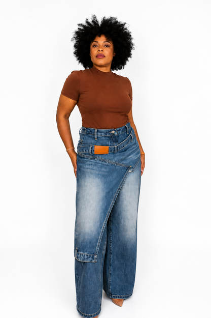 Layered-Look Wide-Leg Jeans /Jean Wide Leg Effet Superposé